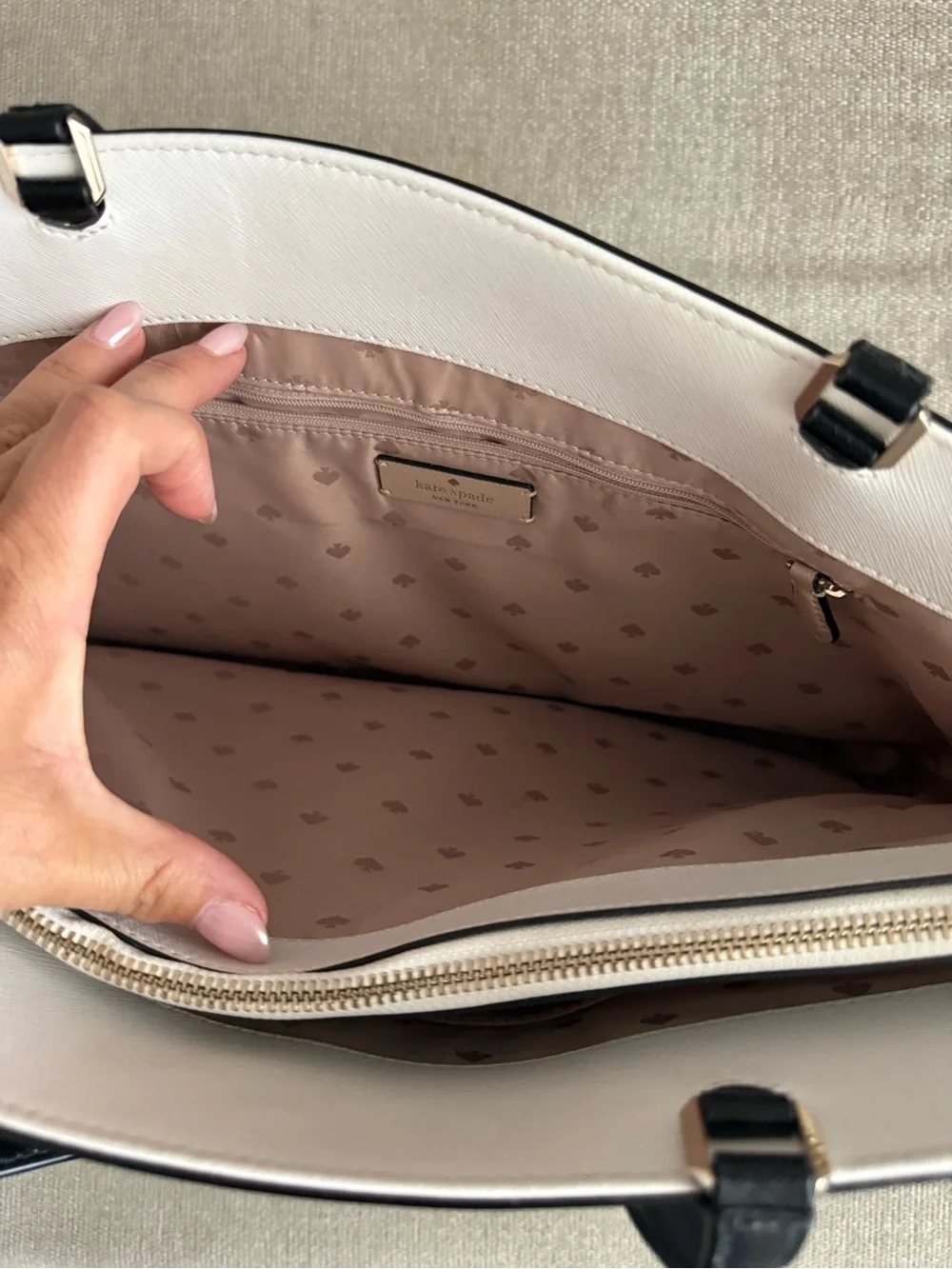 kate spade Beige, White & Black Leather Tote